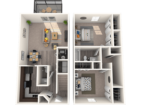 Floor plan for 2 beds, 1.5 baths, 1000 sqft